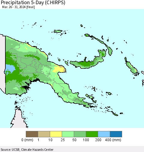 Papua New Guinea Precipitation 5-Day (CHIRPS) Thematic Map For 3/26/2024 - 3/31/2024