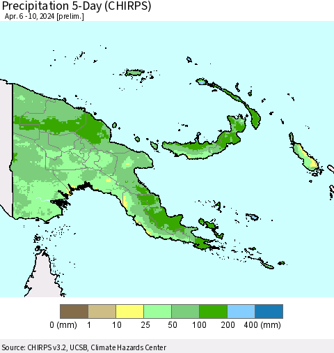Papua New Guinea Precipitation 5-Day (CHIRPS) Thematic Map For 4/6/2024 - 4/10/2024