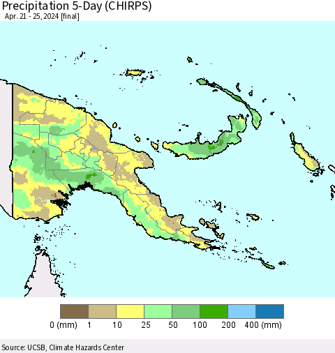 Papua New Guinea Precipitation 5-Day (CHIRPS) Thematic Map For 4/21/2024 - 4/25/2024