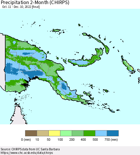Papua New Guinea Precipitation 2-Month (CHIRPS) Thematic Map For 10/11/2022 - 12/10/2022