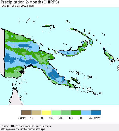 Papua New Guinea Precipitation 2-Month (CHIRPS) Thematic Map For 10/16/2022 - 12/15/2022