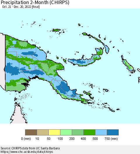 Papua New Guinea Precipitation 2-Month (CHIRPS) Thematic Map For 10/21/2022 - 12/20/2022