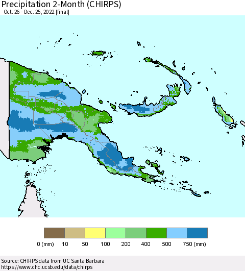 Papua New Guinea Precipitation 2-Month (CHIRPS) Thematic Map For 10/26/2022 - 12/25/2022