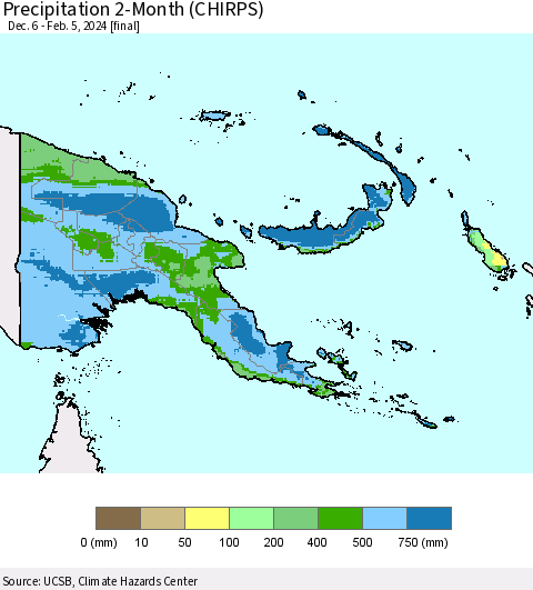 Papua New Guinea Precipitation 2-Month (CHIRPS) Thematic Map For 12/6/2023 - 2/5/2024