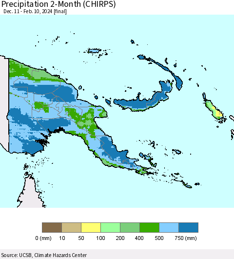 Papua New Guinea Precipitation 2-Month (CHIRPS) Thematic Map For 12/11/2023 - 2/10/2024