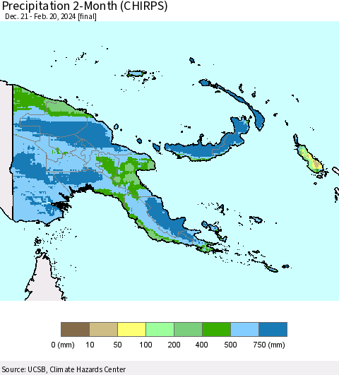 Papua New Guinea Precipitation 2-Month (CHIRPS) Thematic Map For 12/21/2023 - 2/20/2024