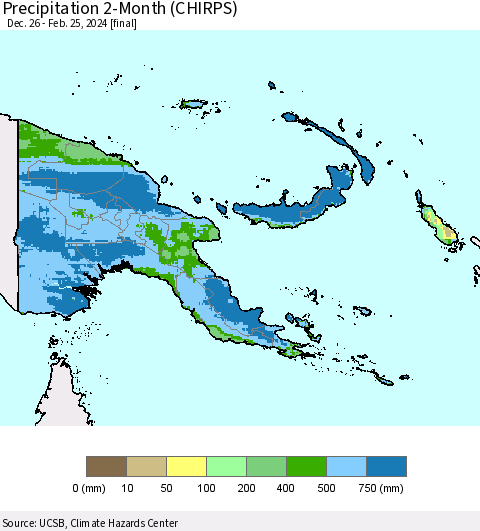 Papua New Guinea Precipitation 2-Month (CHIRPS) Thematic Map For 12/26/2023 - 2/25/2024