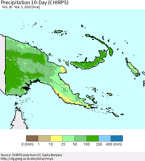Papua New Guinea Precipitation 10-Day (CHIRPS) Thematic Map For 2/26/2020 - 3/5/2020