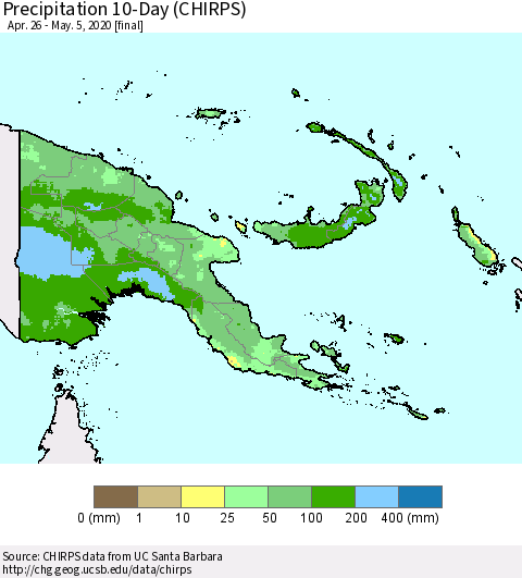 Papua New Guinea Precipitation 10-Day (CHIRPS) Thematic Map For 4/26/2020 - 5/5/2020