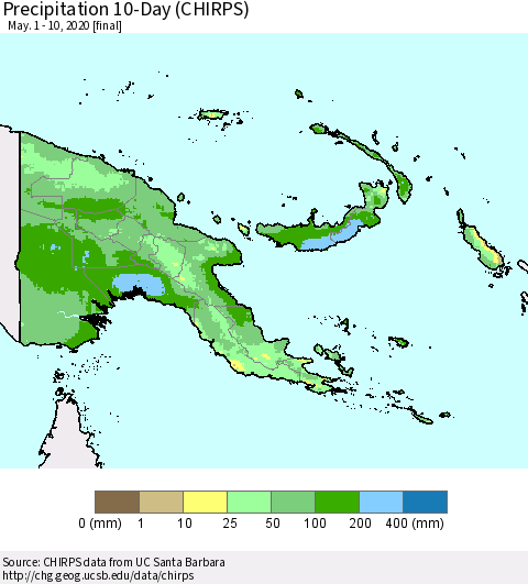 Papua New Guinea Precipitation 10-Day (CHIRPS) Thematic Map For 5/1/2020 - 5/10/2020