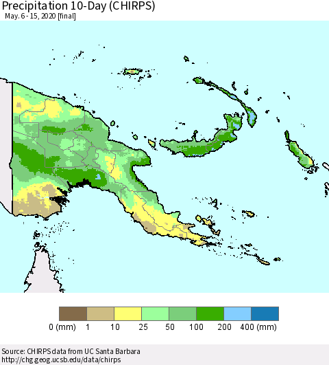 Papua New Guinea Precipitation 10-Day (CHIRPS) Thematic Map For 5/6/2020 - 5/15/2020