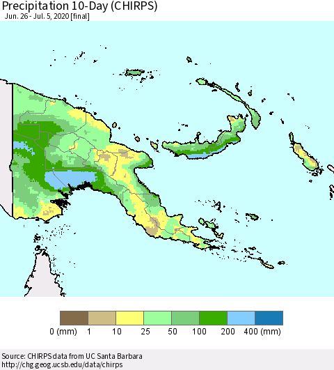 Papua New Guinea Precipitation 10-Day (CHIRPS) Thematic Map For 6/26/2020 - 7/5/2020