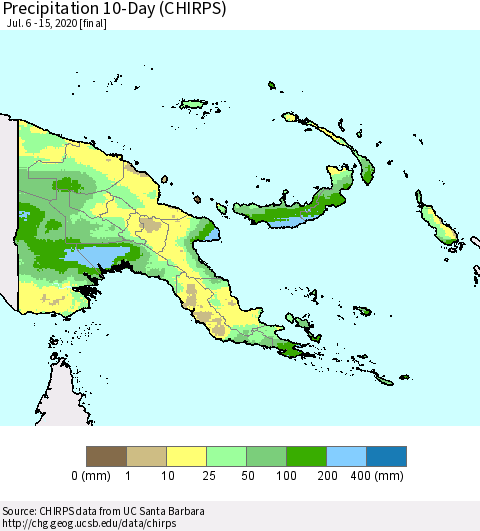Papua New Guinea Precipitation 10-Day (CHIRPS) Thematic Map For 7/6/2020 - 7/15/2020
