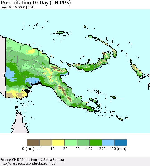 Papua New Guinea Precipitation 10-Day (CHIRPS) Thematic Map For 8/6/2020 - 8/15/2020