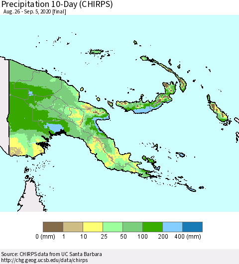 Papua New Guinea Precipitation 10-Day (CHIRPS) Thematic Map For 8/26/2020 - 9/5/2020