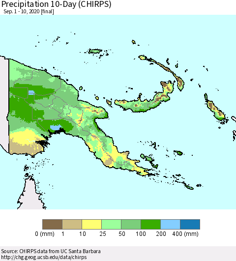 Papua New Guinea Precipitation 10-Day (CHIRPS) Thematic Map For 9/1/2020 - 9/10/2020