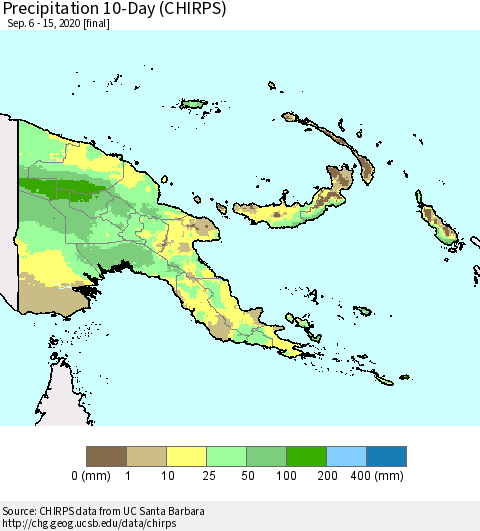 Papua New Guinea Precipitation 10-Day (CHIRPS) Thematic Map For 9/6/2020 - 9/15/2020