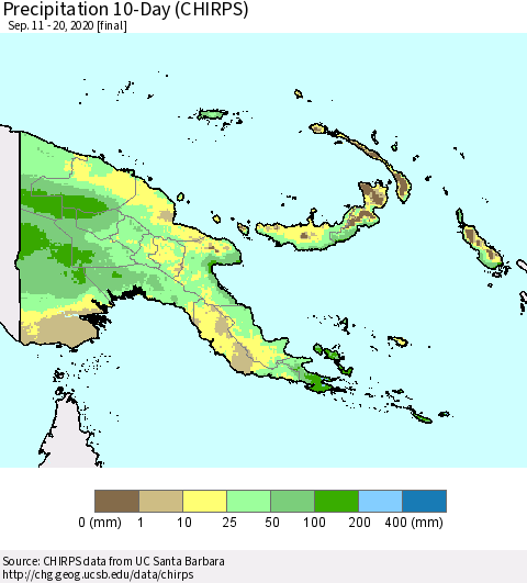Papua New Guinea Precipitation 10-Day (CHIRPS) Thematic Map For 9/11/2020 - 9/20/2020