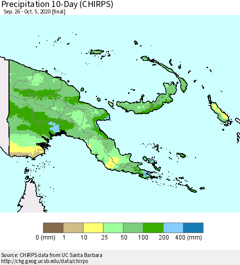 Papua New Guinea Precipitation 10-Day (CHIRPS) Thematic Map For 9/26/2020 - 10/5/2020