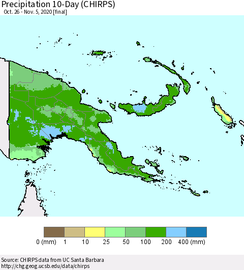 Papua New Guinea Precipitation 10-Day (CHIRPS) Thematic Map For 10/26/2020 - 11/5/2020