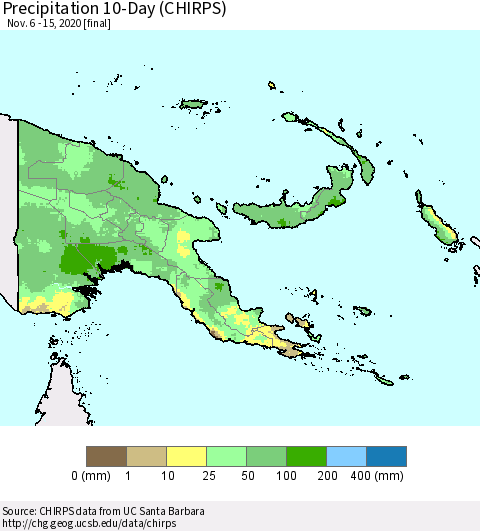 Papua New Guinea Precipitation 10-Day (CHIRPS) Thematic Map For 11/6/2020 - 11/15/2020