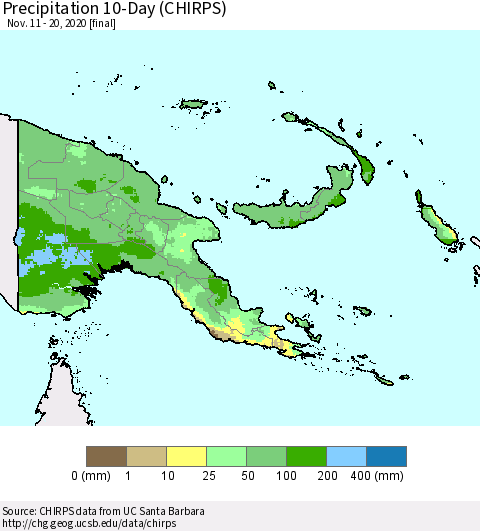 Papua New Guinea Precipitation 10-Day (CHIRPS) Thematic Map For 11/11/2020 - 11/20/2020