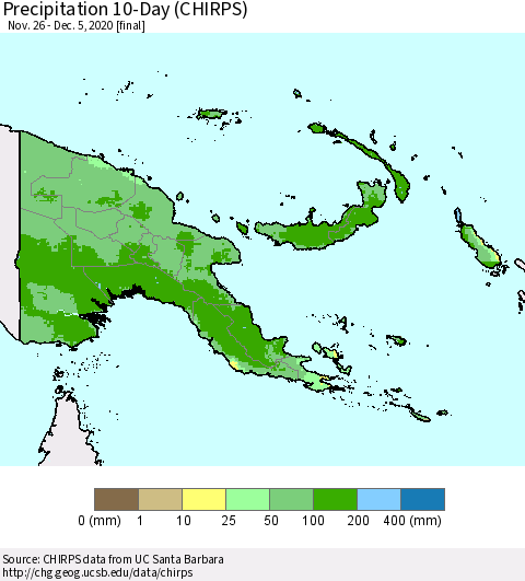 Papua New Guinea Precipitation 10-Day (CHIRPS) Thematic Map For 11/26/2020 - 12/5/2020