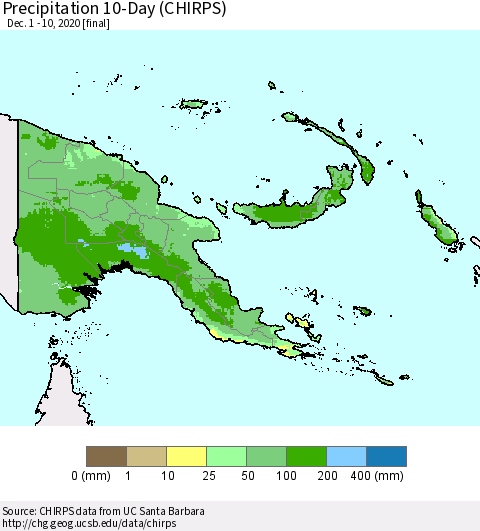 Papua New Guinea Precipitation 10-Day (CHIRPS) Thematic Map For 12/1/2020 - 12/10/2020