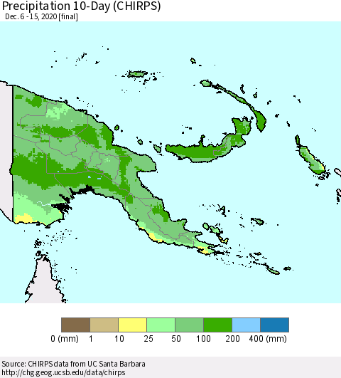 Papua New Guinea Precipitation 10-Day (CHIRPS) Thematic Map For 12/6/2020 - 12/15/2020