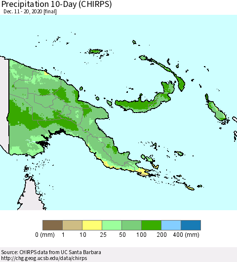 Papua New Guinea Precipitation 10-Day (CHIRPS) Thematic Map For 12/11/2020 - 12/20/2020