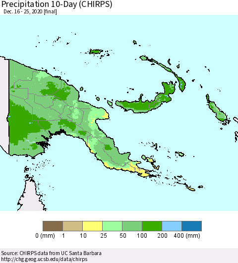 Papua New Guinea Precipitation 10-Day (CHIRPS) Thematic Map For 12/16/2020 - 12/25/2020