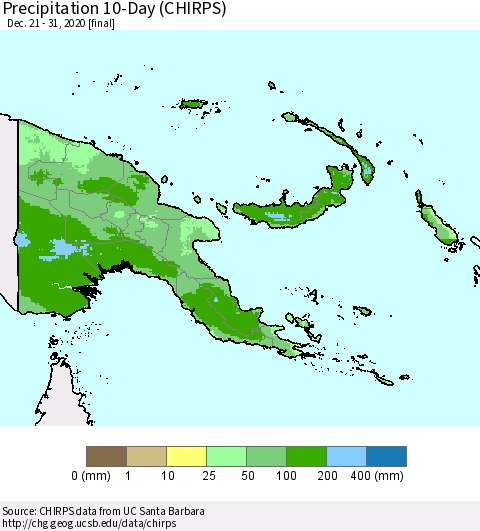 Papua New Guinea Precipitation 10-Day (CHIRPS) Thematic Map For 12/21/2020 - 12/31/2020