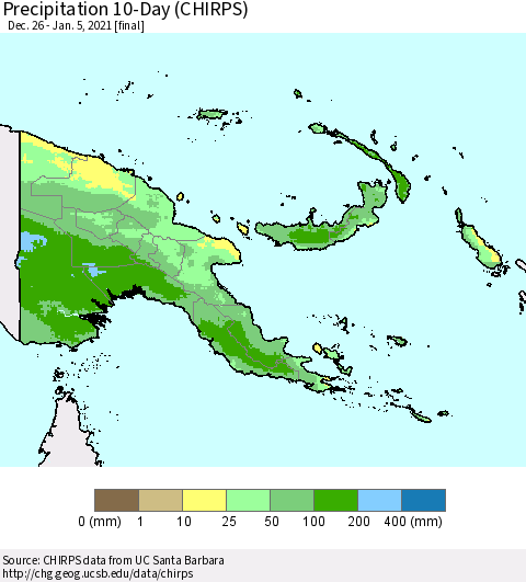 Papua New Guinea Precipitation 10-Day (CHIRPS) Thematic Map For 12/26/2020 - 1/5/2021