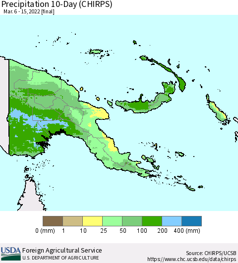 Papua New Guinea Precipitation 10-Day (CHIRPS) Thematic Map For 3/6/2022 - 3/15/2022