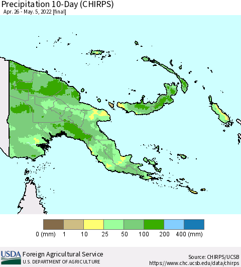 Papua New Guinea Precipitation 10-Day (CHIRPS) Thematic Map For 4/26/2022 - 5/5/2022