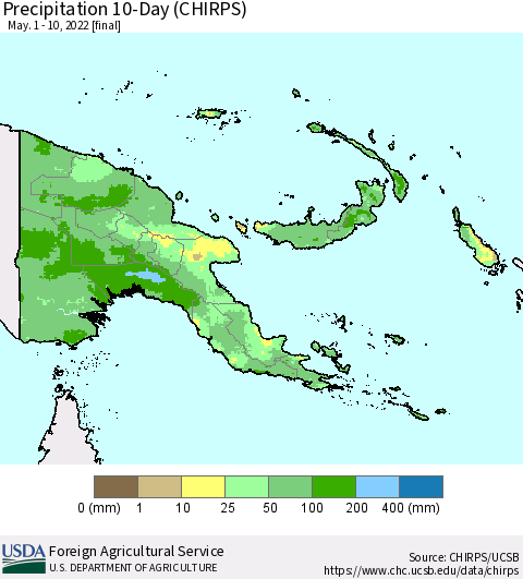 Papua New Guinea Precipitation 10-Day (CHIRPS) Thematic Map For 5/1/2022 - 5/10/2022