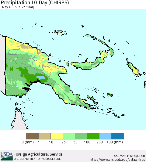 Papua New Guinea Precipitation 10-Day (CHIRPS) Thematic Map For 5/6/2022 - 5/15/2022
