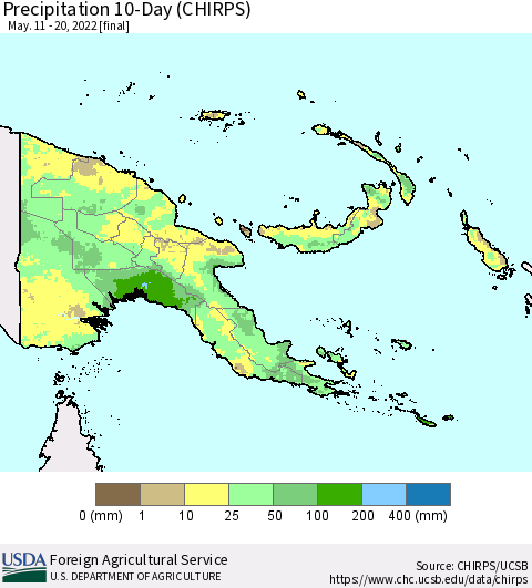 Papua New Guinea Precipitation 10-Day (CHIRPS) Thematic Map For 5/11/2022 - 5/20/2022