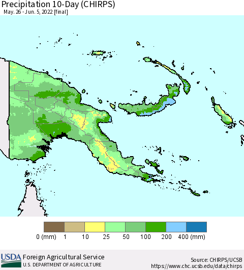 Papua New Guinea Precipitation 10-Day (CHIRPS) Thematic Map For 5/26/2022 - 6/5/2022