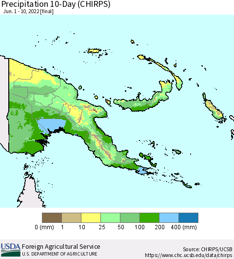 Papua New Guinea Precipitation 10-Day (CHIRPS) Thematic Map For 6/1/2022 - 6/10/2022