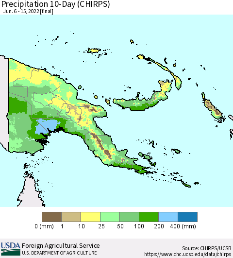 Papua New Guinea Precipitation 10-Day (CHIRPS) Thematic Map For 6/6/2022 - 6/15/2022