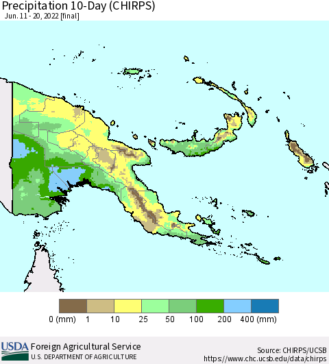 Papua New Guinea Precipitation 10-Day (CHIRPS) Thematic Map For 6/11/2022 - 6/20/2022