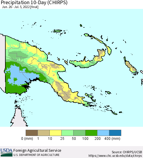 Papua New Guinea Precipitation 10-Day (CHIRPS) Thematic Map For 6/26/2022 - 7/5/2022