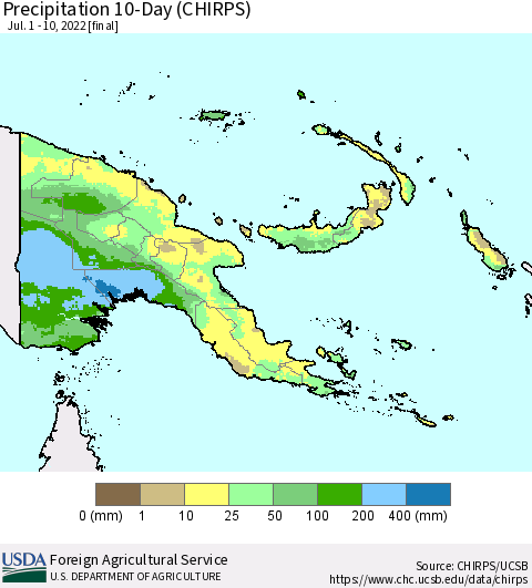 Papua New Guinea Precipitation 10-Day (CHIRPS) Thematic Map For 7/1/2022 - 7/10/2022