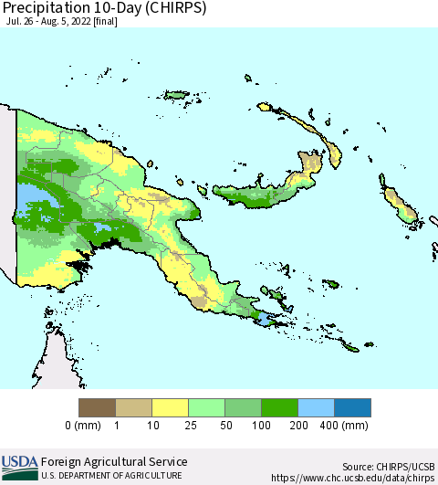 Papua New Guinea Precipitation 10-Day (CHIRPS) Thematic Map For 7/26/2022 - 8/5/2022