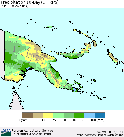 Papua New Guinea Precipitation 10-Day (CHIRPS) Thematic Map For 8/1/2022 - 8/10/2022
