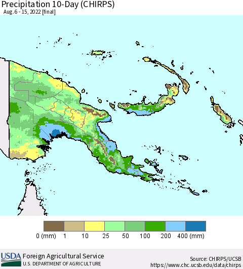 Papua New Guinea Precipitation 10-Day (CHIRPS) Thematic Map For 8/6/2022 - 8/15/2022