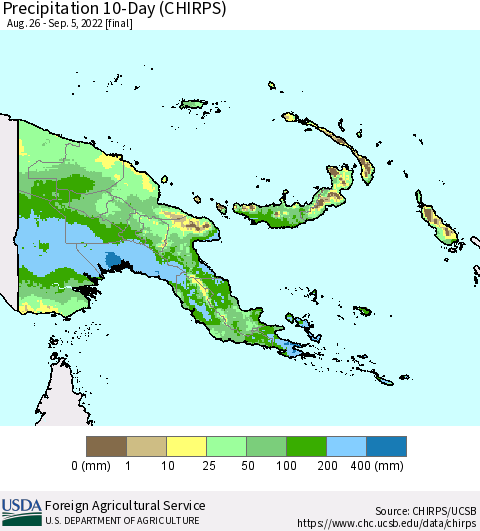 Papua New Guinea Precipitation 10-Day (CHIRPS) Thematic Map For 8/26/2022 - 9/5/2022