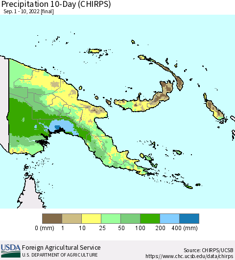 Papua New Guinea Precipitation 10-Day (CHIRPS) Thematic Map For 9/1/2022 - 9/10/2022
