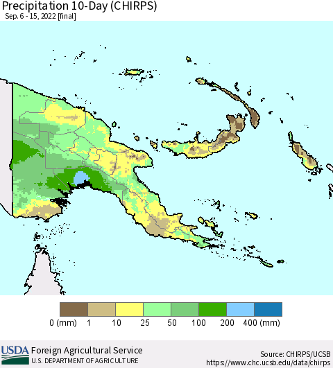 Papua New Guinea Precipitation 10-Day (CHIRPS) Thematic Map For 9/6/2022 - 9/15/2022